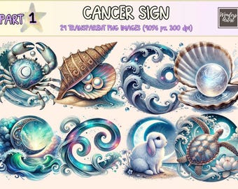 Watercolor Cancer Sign Clipart – Zodiac Astrology PNG (Digital Download)