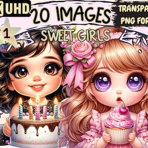 Sweet Girls Clipart - 20 PNG Adorable Girl Graphics, Cute Printables, Instant Digital Download, Unlimited Commercial Use for Crafts  Designs