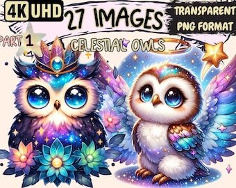 Celestial Owls Clipart Bundle – Magical Night Bird PNG Graphics (Digital Download)