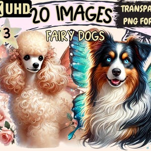 Fairy Dogs (P3) Clipart - 20 PNG Magical Dog Graphics, Fantasy Pet Printables, Instant Digital Download, Unlimited Commercial Use for Crafts