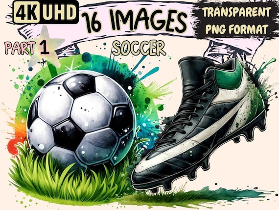 Soccer Clipart – 16 PNG Dynamic Football Graphics, Commercial Use (Digital Download)