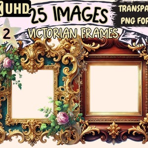 Victorian Frames (P2) Clipart - 25 PNG Elegant Ornate Frame Illustrations, Vintage Art, Instant Digital Download, Unlimited Commercial Use