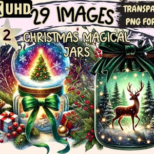Christmas Magical Jars (P2) Clipart - 29 PNG Festive Jar Illustrations, Whimsical Art, Instant Digital Download, Unlimited Commercial Use