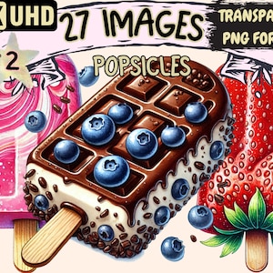 Popsicles (P2) Clipart - 27 PNG Frozen Treat Illustrations, Summer Desserts Art, Instant Digital Download, Unlimited Commercial Use Crafts