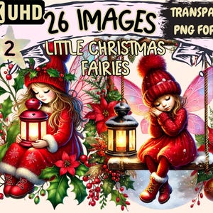Little Christmas Fairies (P2) Clipart - 26 PNG Festive Fairy Illustrations, Holiday Art, Instant Digital Download, Unlimited Commercial Use