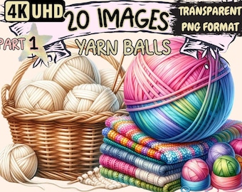 Yarn Balls Clipart – 20 PNG Cozy Knitting Graphics (Digital Download)