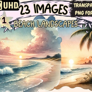 Beach Landscapes Clipart - 23 PNG Scenic Beach Graphics, Coastal Printables, Instant Digital Download, Unlimited Commercial Use for Crafts