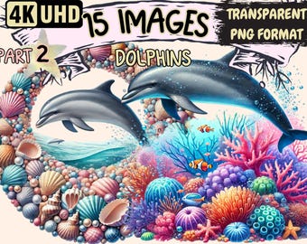 Dolphin Clipart – 15 PNG Ocean-Themed Illustrations (Digital Download)