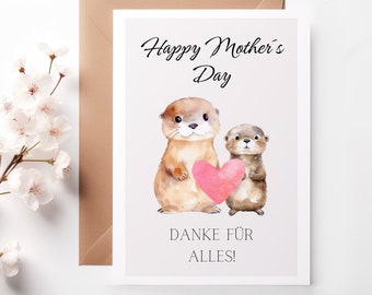 Muttertag Karte für dein Muttertagsgeschenk, Otter Motiv Grußkarte, Leinenstrukturpapier Din A6 Format, Bester Mama der Welt, Alles Gute