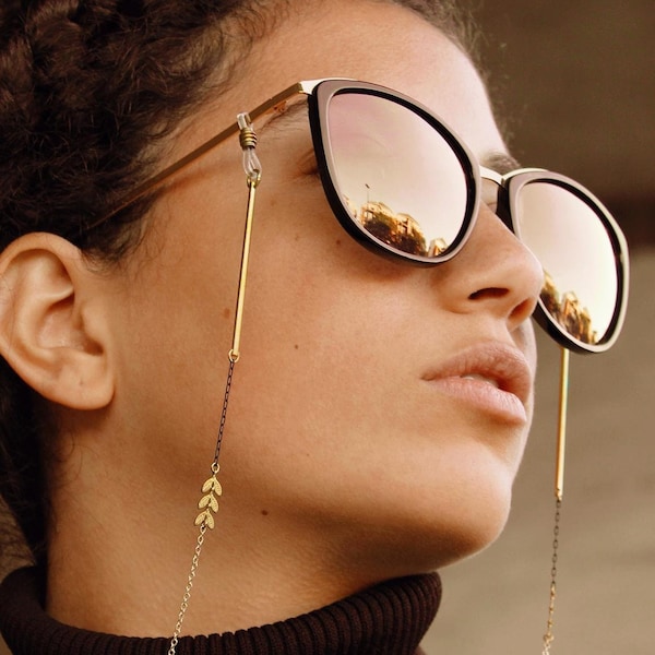 Gold glasses chain eyeglass chain sunglass strap sunglasses chain eye glasses holder reading glasses cord lanyard brass jewelry - Clovia