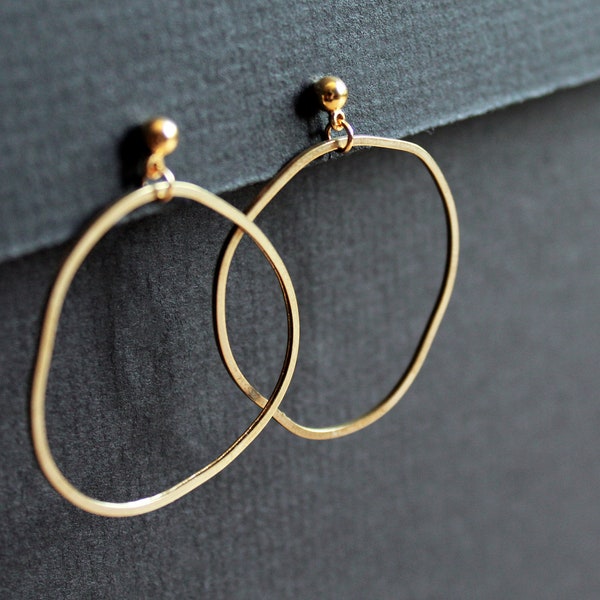 Large hoop earrings organic hoops dainty gold hoops open circle stud earrings brass jewelry perfectly imperfect modern gift - Topo E 5 LARGE