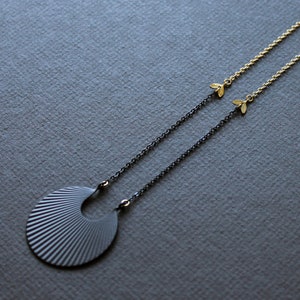 Crescent moon necklace matte black geometric necklace long necklaces for women art deco pendant fan necklace circle brass jewelry Calixte image 3