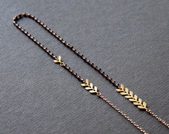 Asymmetric necklace gold chevron necklace two tone chain necklace extra long necklaces for women black enamel geometric brass jewelry -Blake