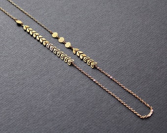 Botanical necklace asymmetric necklace nature inspired necklace gift dainty gold chain necklace long necklaces for women golden leaf -Esther