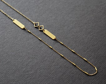 Golden chain necklace thin gold necklace asymmetric necklace geometric necklace dainty layering necklace long necklaces for women - Frankie