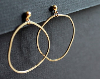 Large hoop earrings organic hoops dainty gold hoops open circle stud earrings brass jewelry perfectly imperfect modern gift - Topo E 5 LARGE