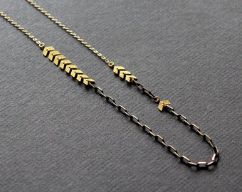 Gold chevron necklace long necklaces for women thin gold chain necklace black geometric necklace asymmetric necklace brass jewelry - Quinn