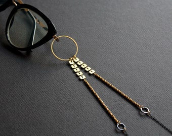 Eyeglass necklace holder reading glasses chain lanyard for women gold eyeglass cord eye glasses loop black sunglass strap with ring -CorinaL