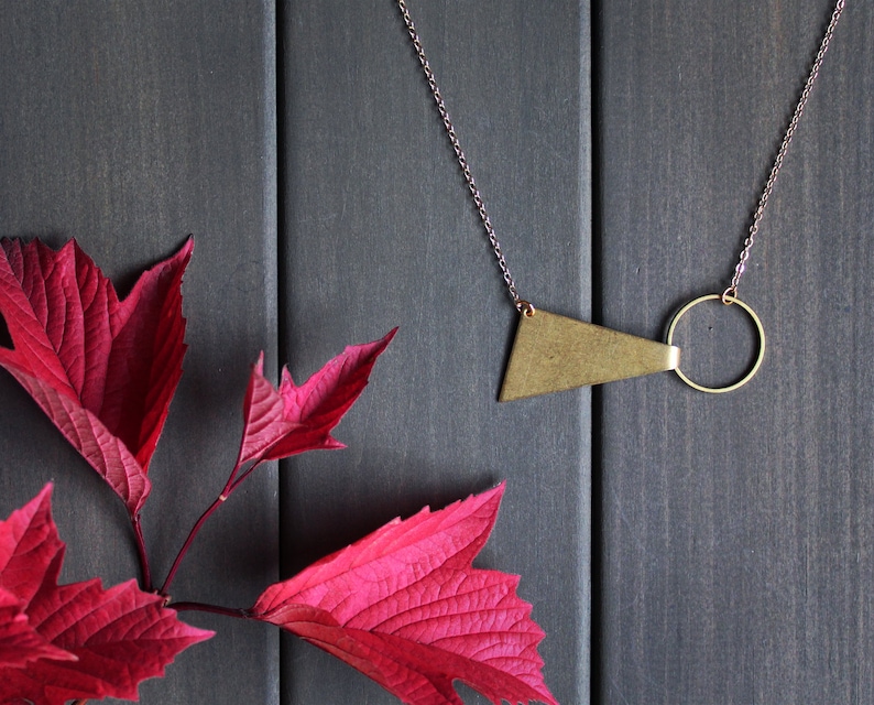 Gold geometric necklace short triangle necklace circle minimalist jewelry brass pendant necklace for women modern bow tie - Tegan Necklace image 3