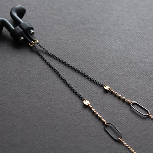 Anti verloren Ohrhörer Kettenriemen, Schwarz und Gold Ohr Schoten Halter Halskette, moderne Bluetooth Kopfhörer Lanyard, Musik-Liebhaber Geschenk für sie Diem Bild 7