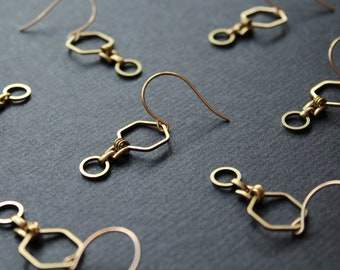 Hexagon earrings honey comb earrings chunky earrings gold geometric short dangle earrings contemporary brass jewelry beekeeper gift - Oxalis
