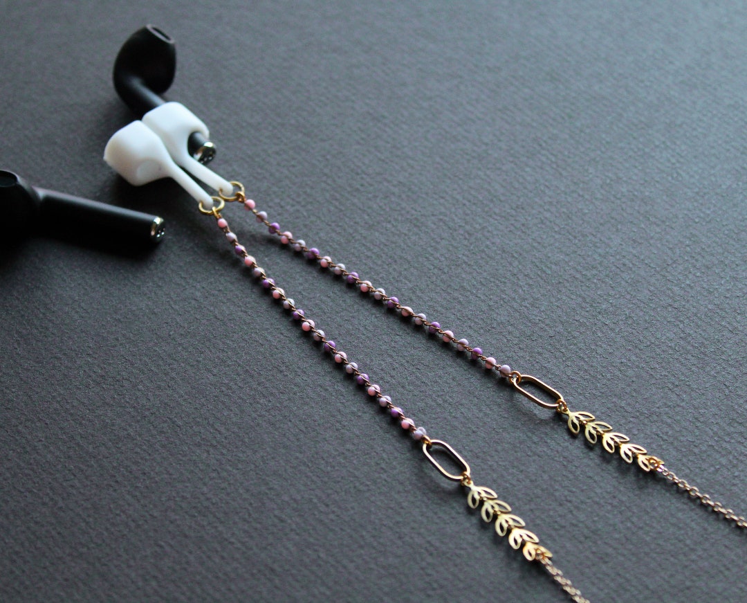 Antilost Earphones Holder, Purple Pink Earbud Necklace, Modern Ear