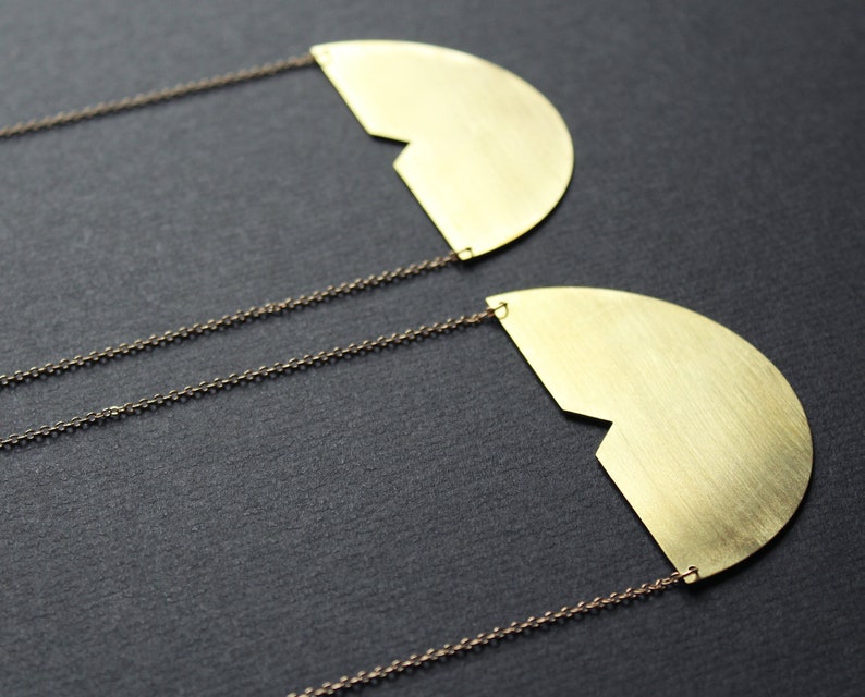 Half moon necklace half circle necklace statement pendant necklaces for women brass jewelry long gold geometric necklace semi circle Meg3in image 3