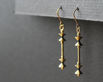 Modern unusual edgy earrings, gold dangle spike earrings for women, punk rock earrings brass drop, beaded earrings gift for her - Zenith