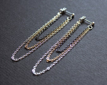 Front back earrings long chain earrings double sided earring popular right now multi chain earring jacket stud ear jacket unusual - Shana