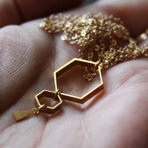 Long geometric necklace hexagon necklace gold honey comb honey bee necklace beekeeper gift brass jewelry birthday gifts for women Ruche N image 5