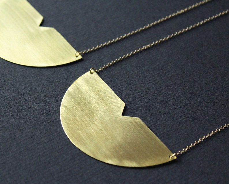 Half moon necklace half circle necklace statement pendant necklaces for women brass jewelry long gold geometric necklace semi circle Meg3in image 4