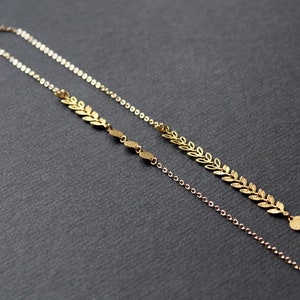 Botanical necklace asymmetric necklace nature inspired necklace gift dainty gold chain necklace long necklaces for women golden leaf Esther image 8