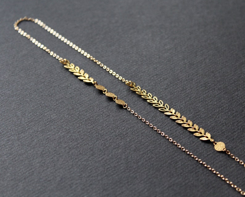 Botanical necklace asymmetric necklace nature inspired necklace gift dainty gold chain necklace long necklaces for women golden leaf Esther image 8