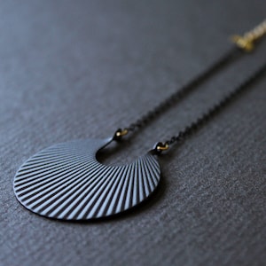 Crescent moon necklace matte black geometric necklace long necklaces for women art deco pendant fan necklace circle brass jewelry Calixte image 8