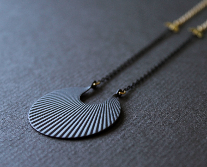 Crescent moon necklace matte black geometric necklace long necklaces for women art deco pendant fan necklace circle brass jewelry Calixte image 8