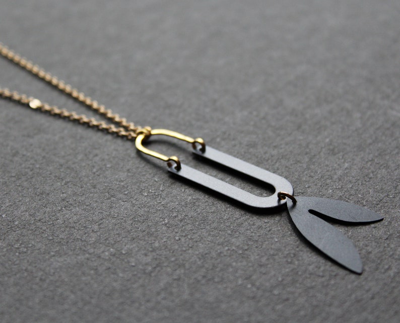 Matte black necklace botanical necklace long necklaces for women gold fish necklace nature inspired necklace leaf pendant brass Samara N image 3