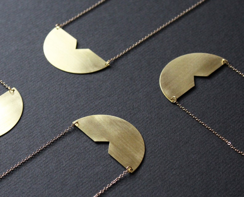 Half moon necklace half circle necklace statement pendant necklaces for women brass jewelry long gold geometric necklace semi circle Meg3in image 6