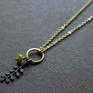 Short dainty botanical necklace, matte black leaf pendant necklace, multi charm necklace, pink chartreuse green white glass bead Solis image 2