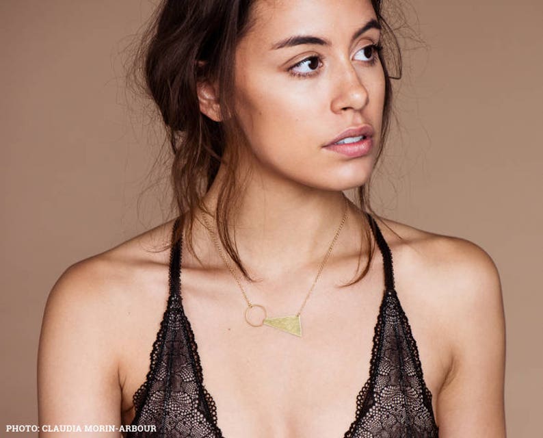 Gold geometric necklace short triangle necklace circle minimalist jewelry brass pendant necklace for women modern bow tie - Tegan Necklace image 4