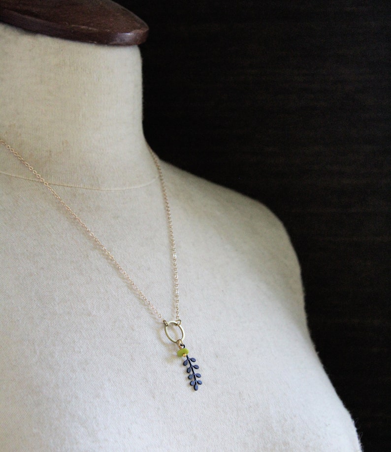 Short dainty botanical necklace, matte black leaf pendant necklace, multi charm necklace, pink chartreuse green white glass bead Solis image 5