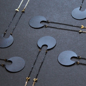 Crescent moon necklace matte black geometric necklace long necklaces for women art deco pendant fan necklace circle brass jewelry Calixte image 10