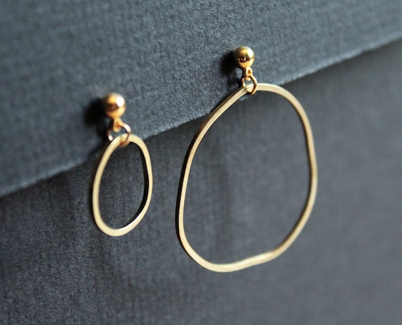 Mismatched Earrings Asymmetrical Earring Medium Thin Gold Hoop