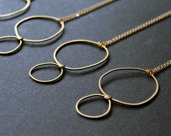 Double circle gold necklaces for women short brass necklace open circle pendant necklace perfectly imperfect minimalist unusual zen - Topo1
