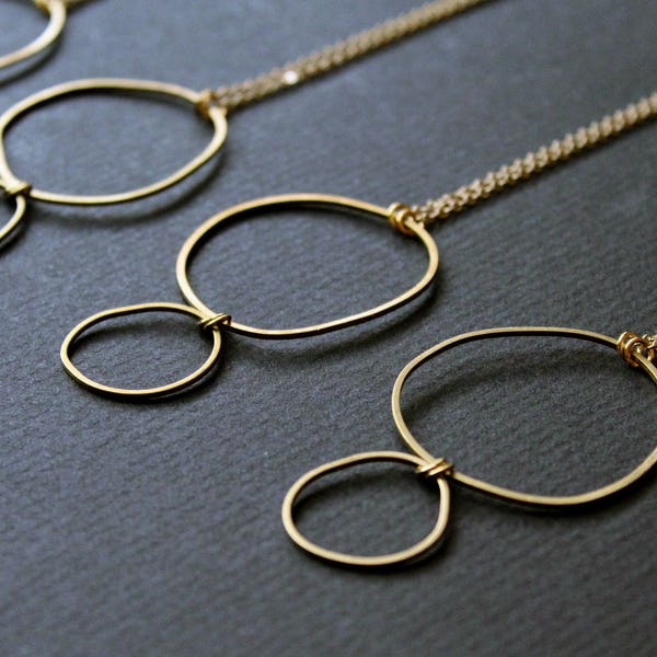 Double circle gold necklaces for women short brass necklace open circle pendant necklace perfectly imperfect minimalist unusual zen - Topo1