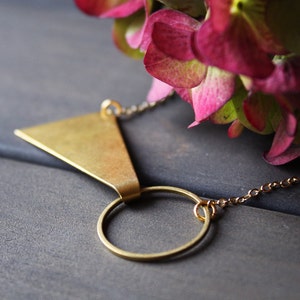 Gold geometric necklace short triangle necklace circle minimalist jewelry brass pendant necklace for women modern bow tie - Tegan Necklace image 2
