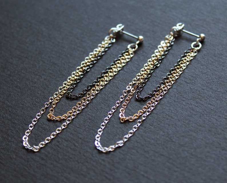Front back earrings long chain earrings double sided earring popular right now multi chain earring jacket stud ear jacket unusual Shana