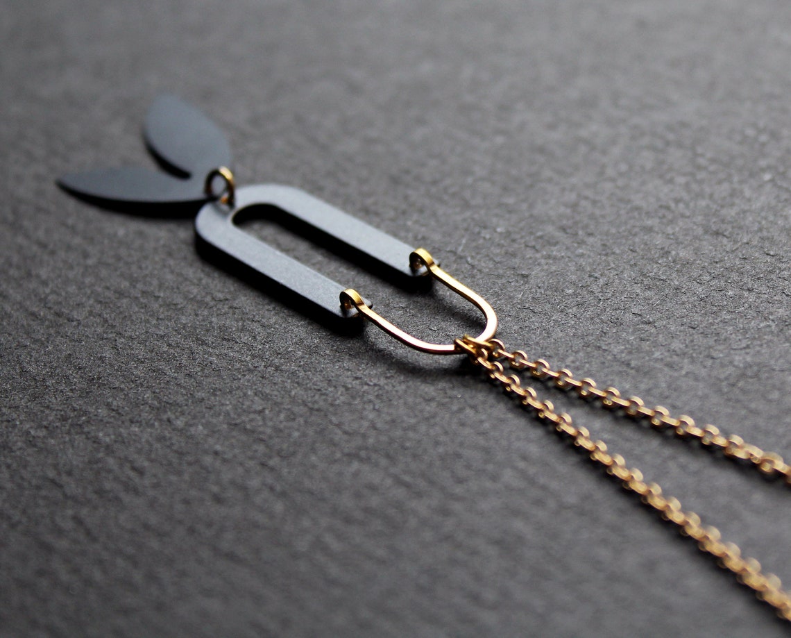 Matte Black Necklace Botanical Necklace Long Necklaces for Etsy