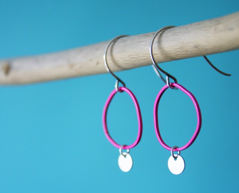 Neon earrings hot pink dangle earrings open circle earrings Etsy