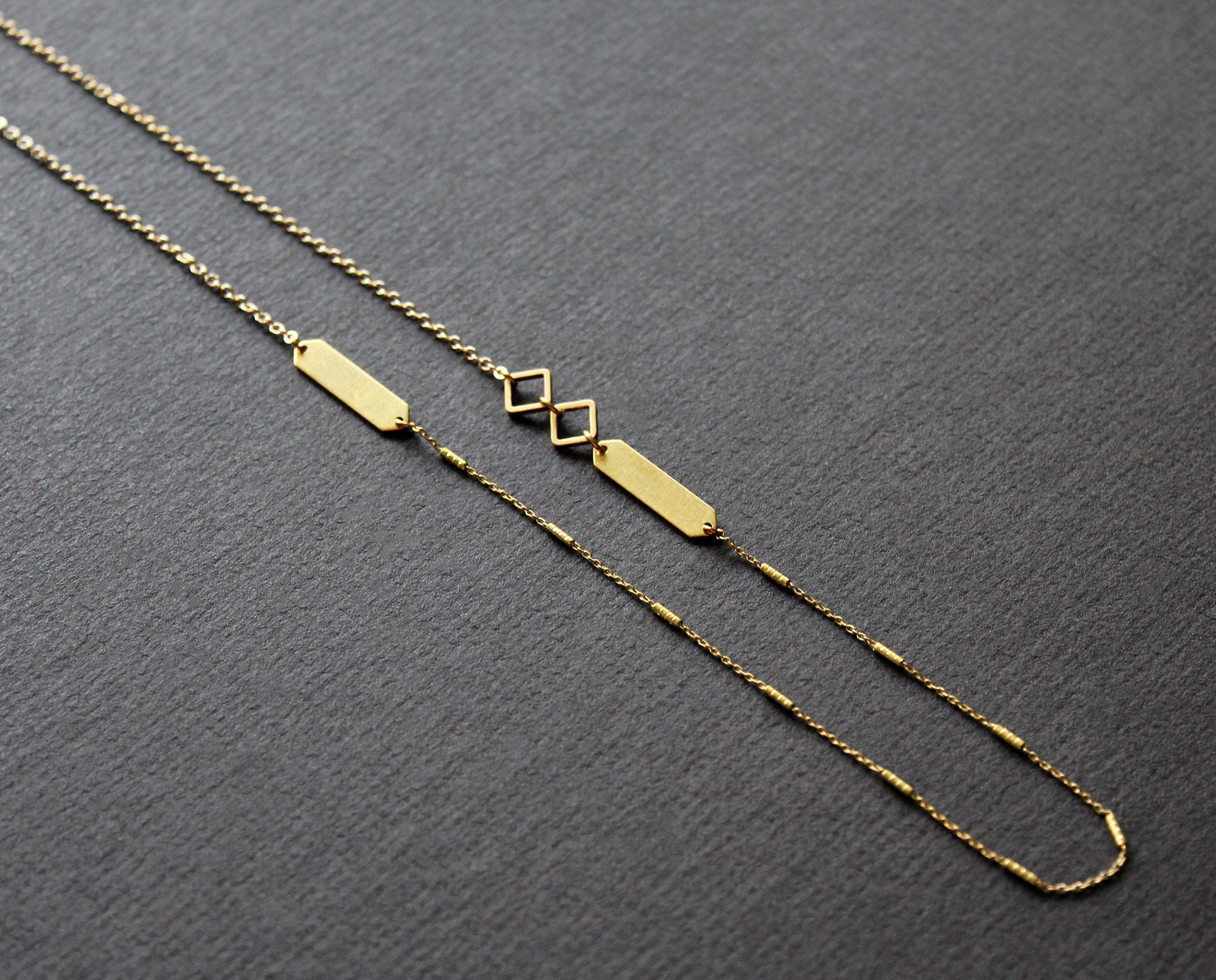 Golden chain necklace thin gold necklace asymmetric necklace geometric necklace dainty layering necklace long necklaces for women - Frankie