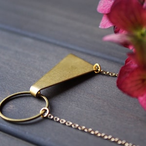 Gold geometric necklace short triangle necklace circle minimalist jewelry brass pendant necklace for women modern bow tie - Tegan Necklace image 5
